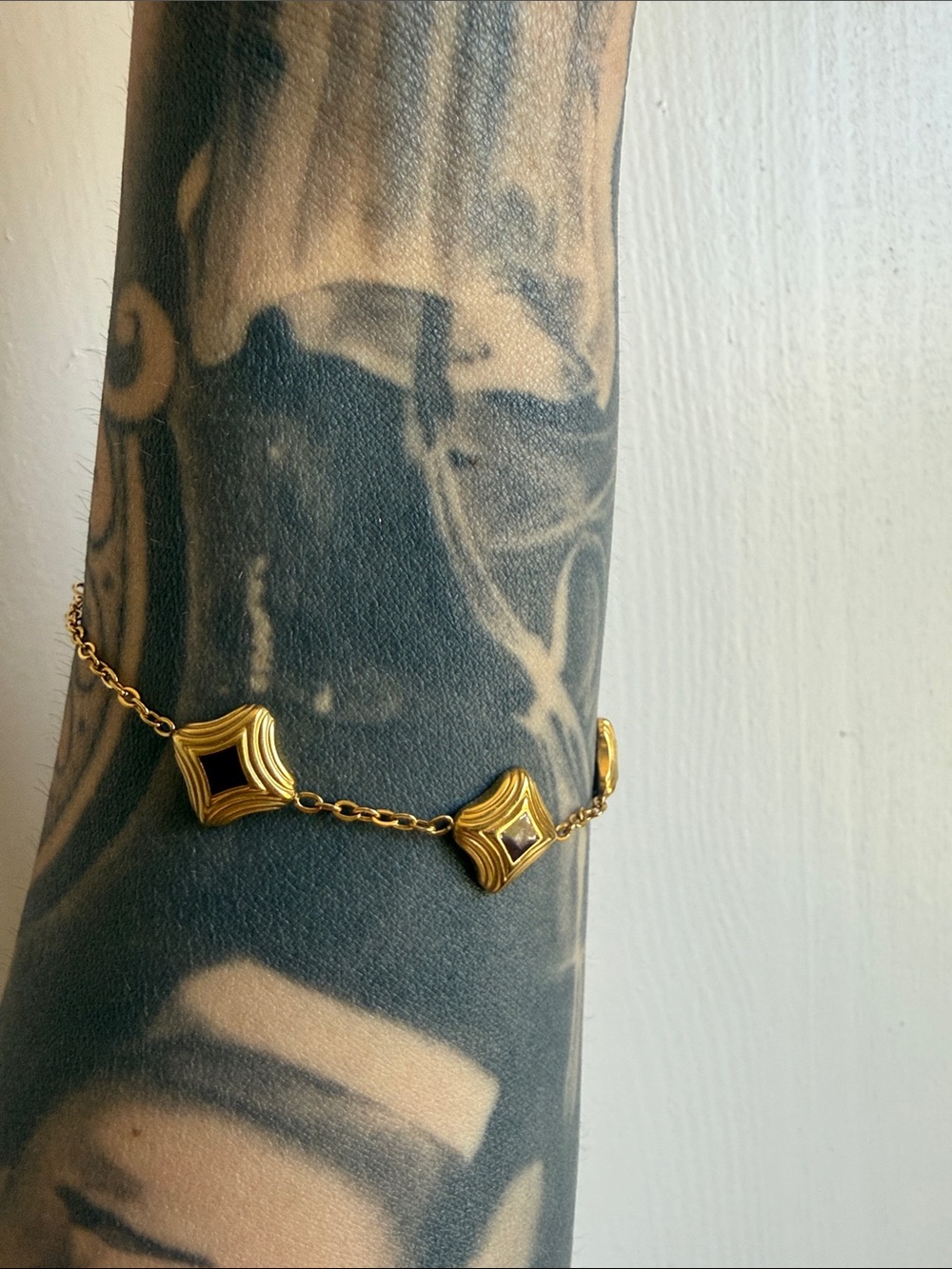Gold filled Bracelet with Black Enamel Accents